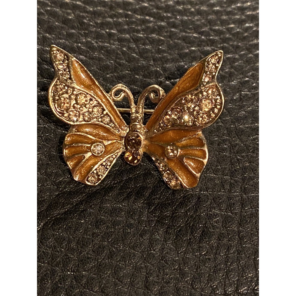 VNTG Rhinestone Enamel Brown Gold Butterfly Brooch Pin Sign LC "Lauren Conrad"